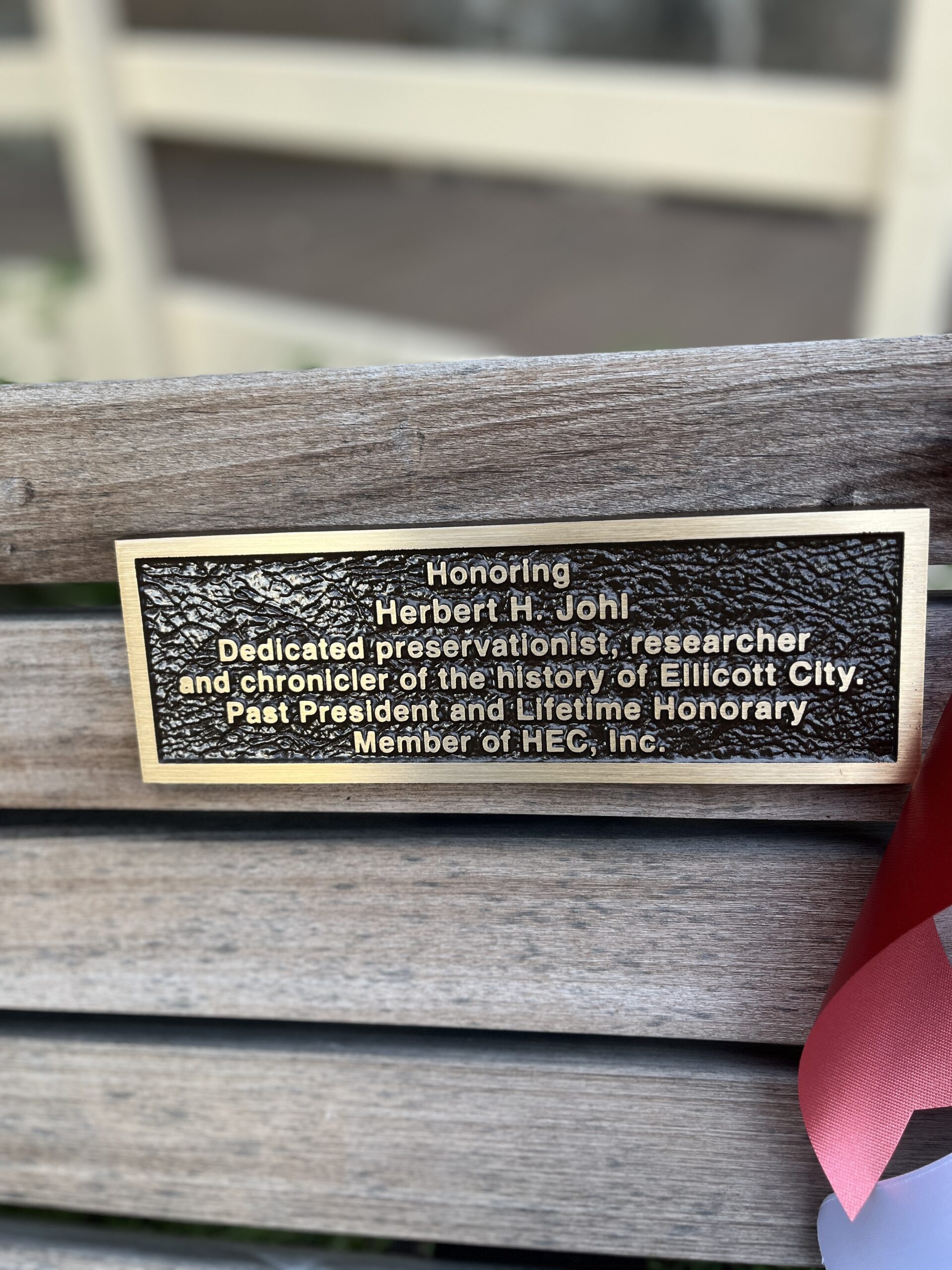 Herb Johl's Bench in front of the B & O Train Station Museum. Herb's passion project for more than 20 years. Thank you Herb!