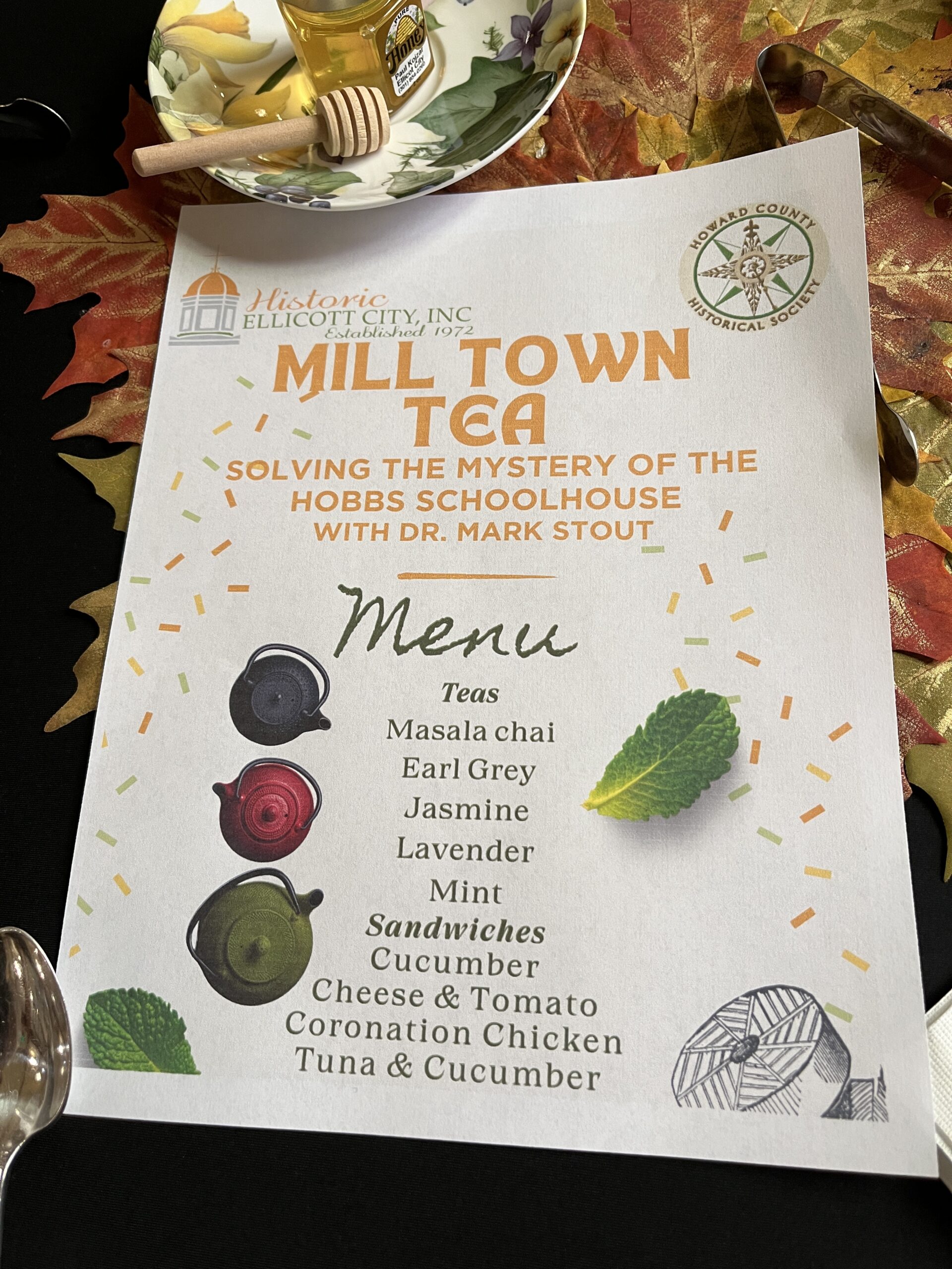 September 26, 2024, Fall Mill Town Tea Menu.